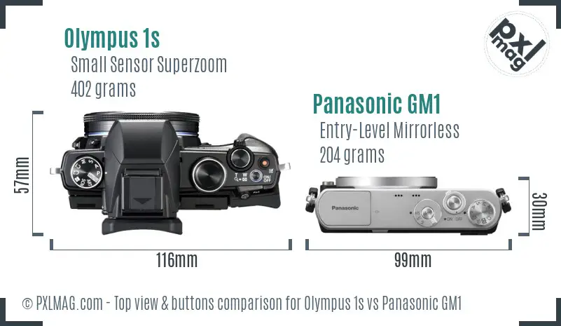 Olympus 1s vs Panasonic GM1 top view buttons comparison