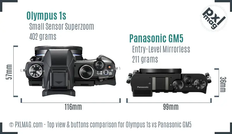 Olympus 1s vs Panasonic GM5 top view buttons comparison