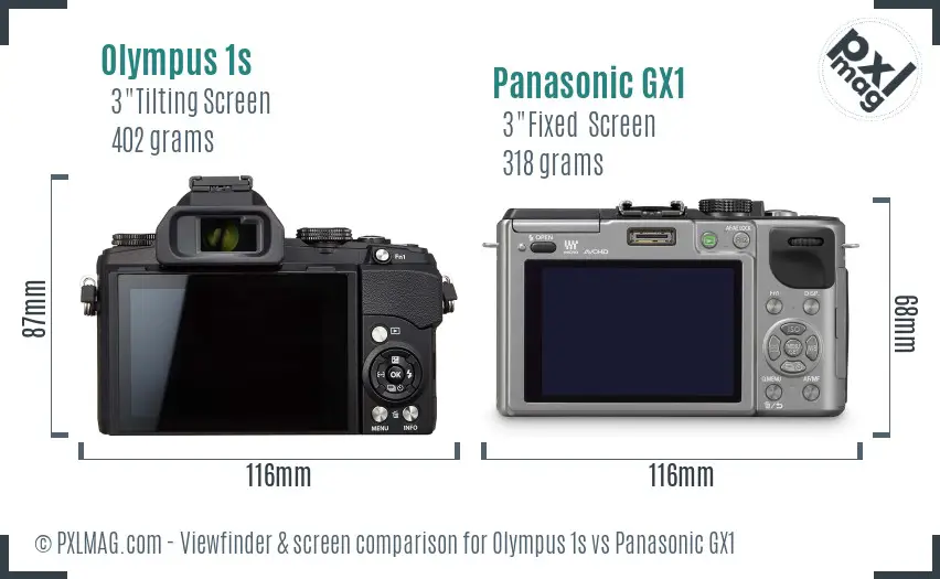 Olympus 1s vs Panasonic GX1 Screen and Viewfinder comparison