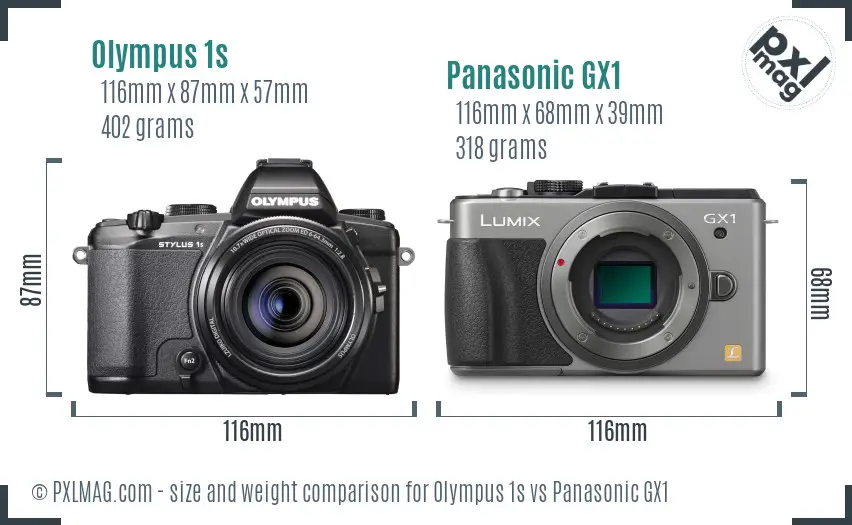 Olympus 1s vs Panasonic GX1 size comparison