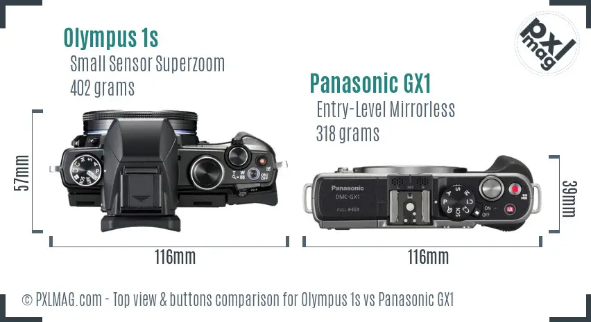 Olympus 1s vs Panasonic GX1 top view buttons comparison