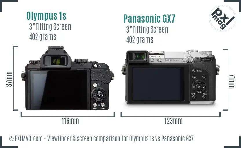 Olympus 1s vs Panasonic GX7 Screen and Viewfinder comparison