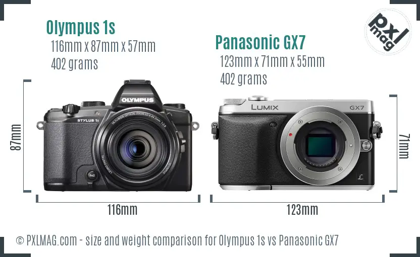 Olympus 1s vs Panasonic GX7 size comparison