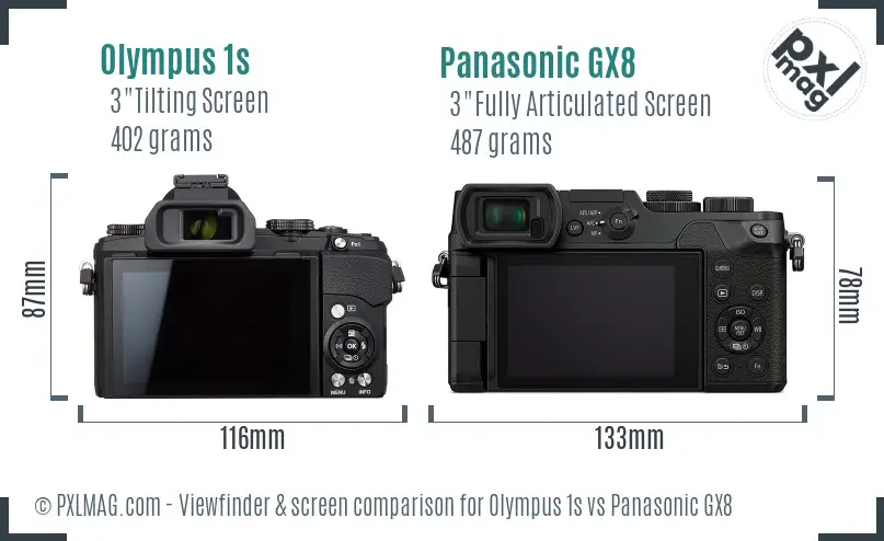 Olympus 1s vs Panasonic GX8 Screen and Viewfinder comparison