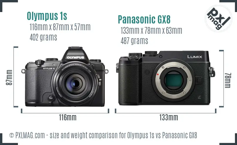 Olympus 1s vs Panasonic GX8 size comparison