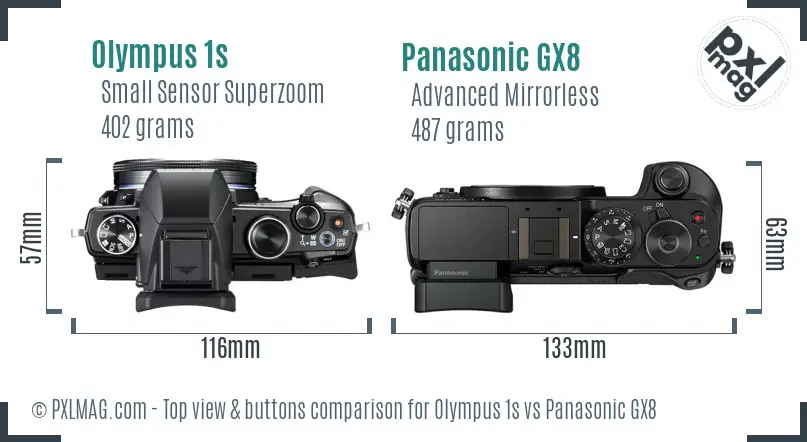 Olympus 1s vs Panasonic GX8 top view buttons comparison