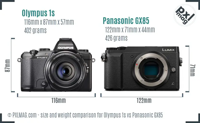 Olympus 1s vs Panasonic GX85 size comparison