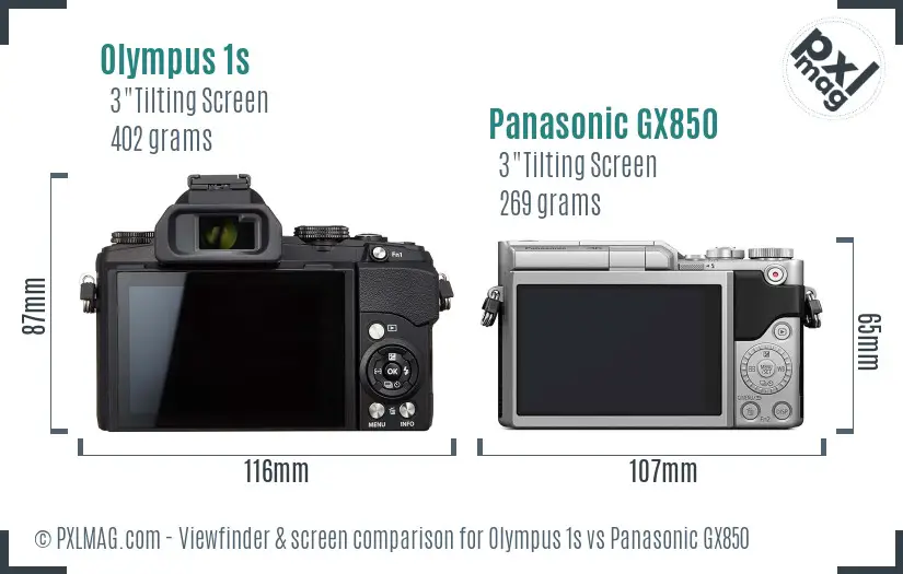 Olympus 1s vs Panasonic GX850 Screen and Viewfinder comparison