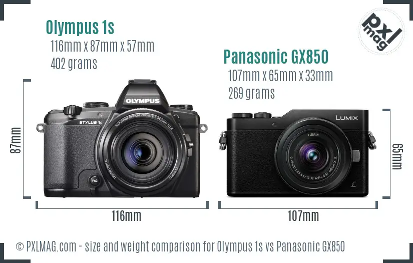 Olympus 1s vs Panasonic GX850 size comparison