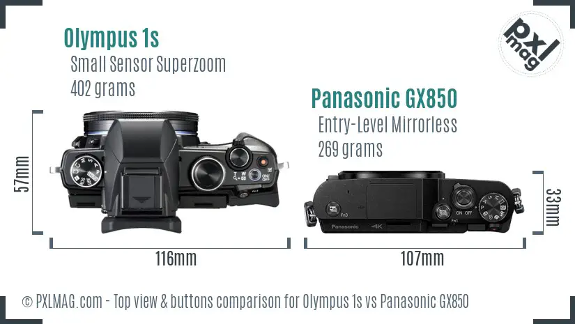 Olympus 1s vs Panasonic GX850 top view buttons comparison