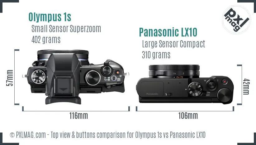 Olympus 1s vs Panasonic LX10 top view buttons comparison