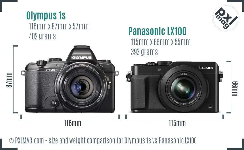 Olympus 1s vs Panasonic LX100 size comparison