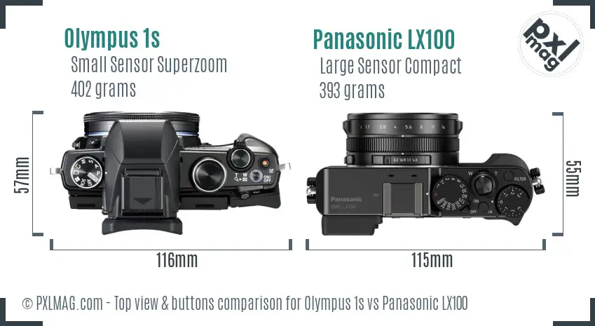 Olympus 1s vs Panasonic LX100 top view buttons comparison