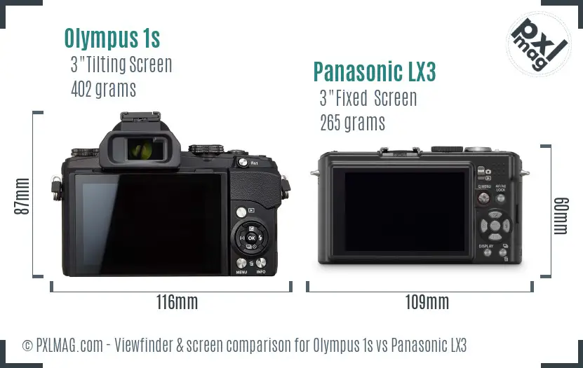 Olympus 1s vs Panasonic LX3 Screen and Viewfinder comparison