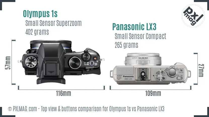 Olympus 1s vs Panasonic LX3 top view buttons comparison
