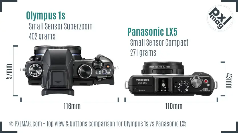 Olympus 1s vs Panasonic LX5 top view buttons comparison