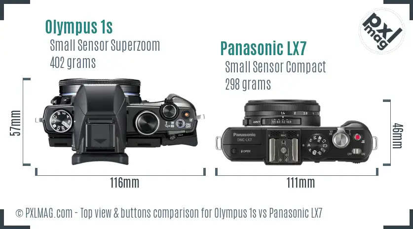 Olympus 1s vs Panasonic LX7 top view buttons comparison