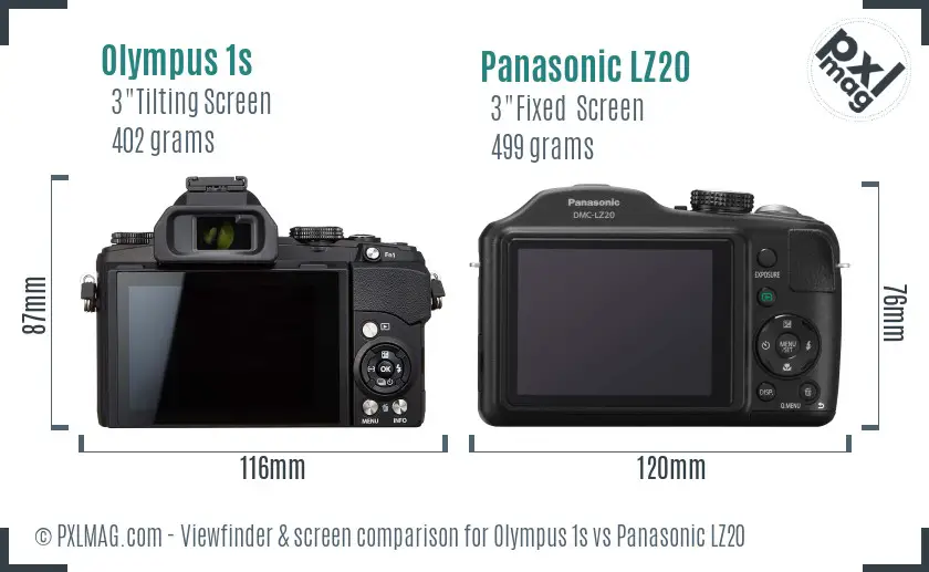 Olympus 1s vs Panasonic LZ20 Screen and Viewfinder comparison