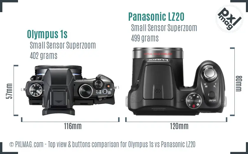 Olympus 1s vs Panasonic LZ20 top view buttons comparison