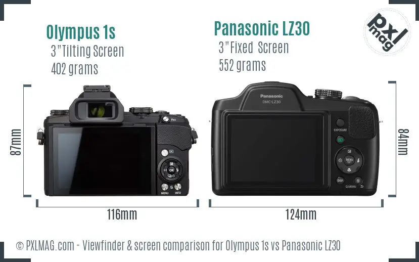 Olympus 1s vs Panasonic LZ30 Screen and Viewfinder comparison