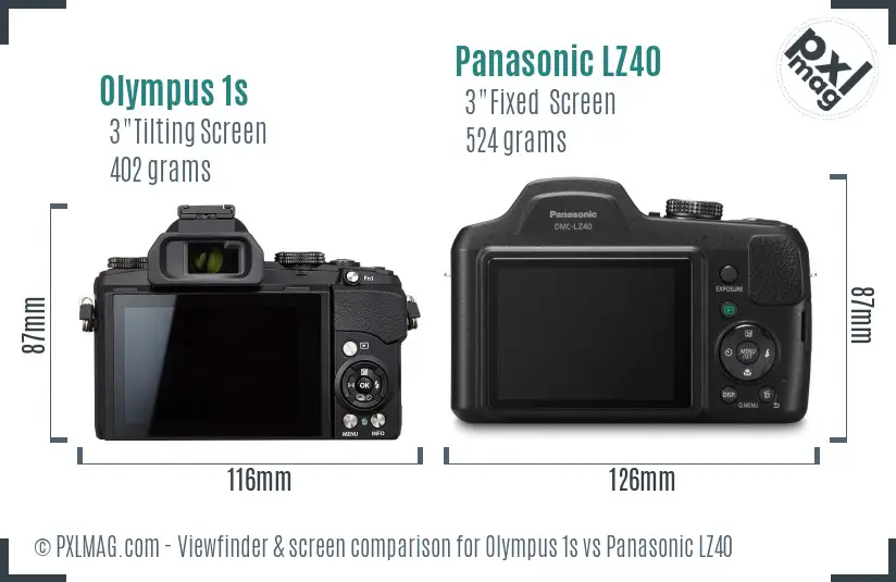 Olympus 1s vs Panasonic LZ40 Screen and Viewfinder comparison