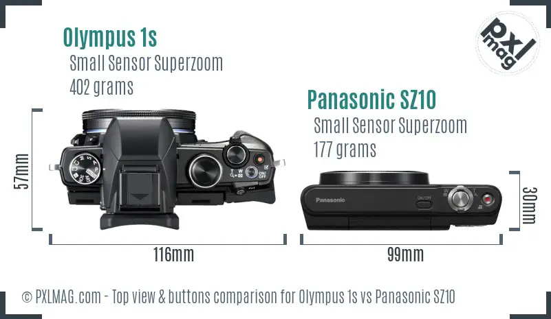 Olympus 1s vs Panasonic SZ10 top view buttons comparison