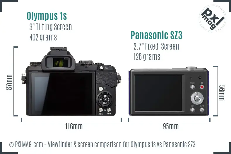 Olympus 1s vs Panasonic SZ3 Screen and Viewfinder comparison