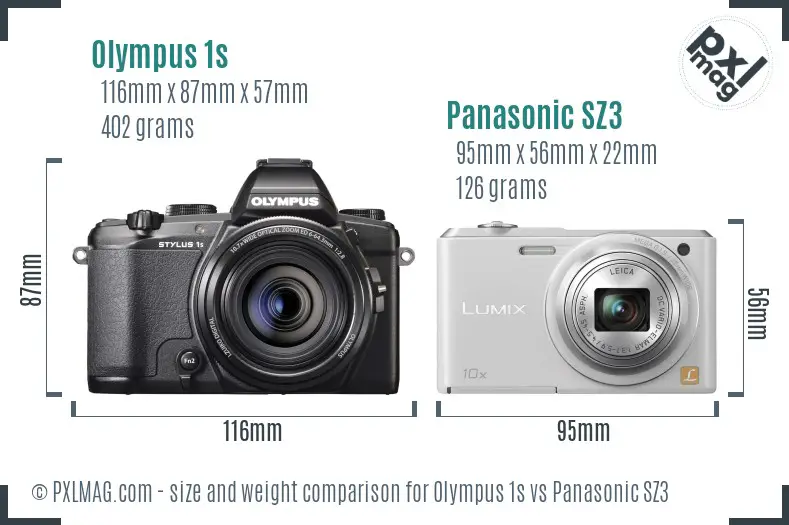 Olympus 1s vs Panasonic SZ3 size comparison