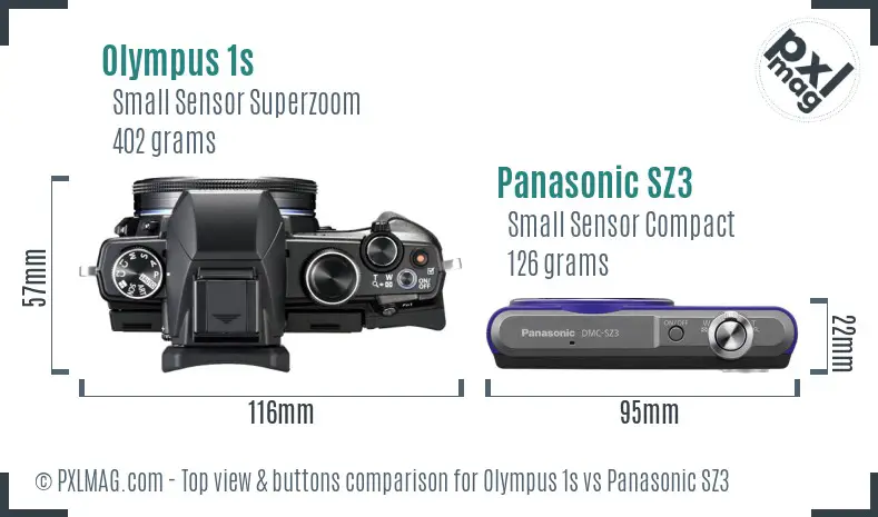Olympus 1s vs Panasonic SZ3 top view buttons comparison