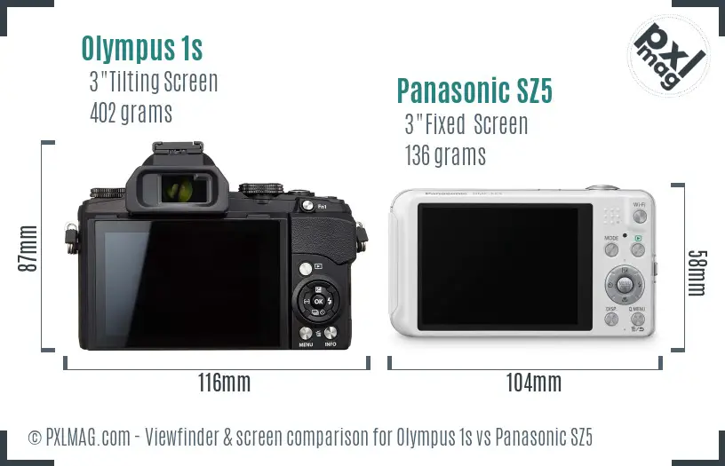 Olympus 1s vs Panasonic SZ5 Screen and Viewfinder comparison