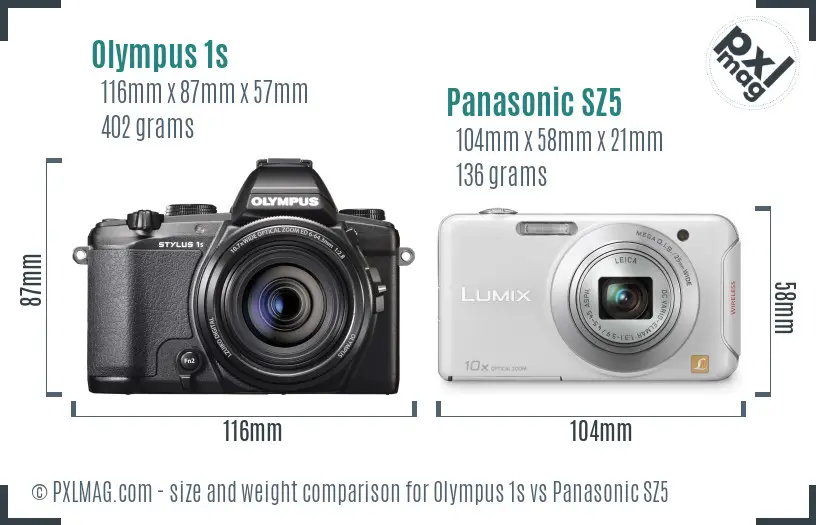 Olympus 1s vs Panasonic SZ5 size comparison