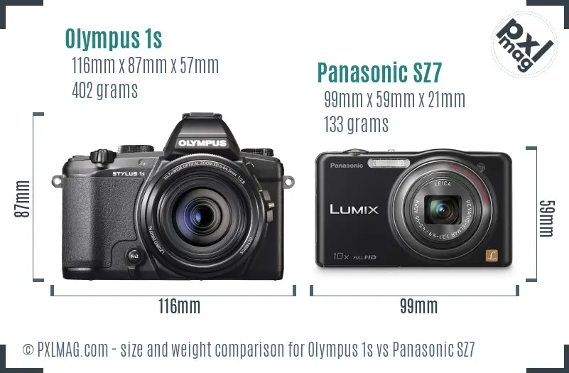 Olympus 1s vs Panasonic SZ7 size comparison