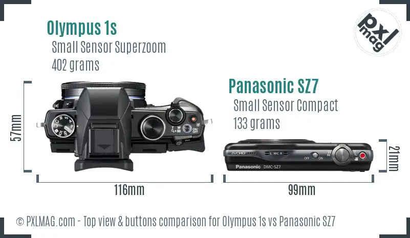 Olympus 1s vs Panasonic SZ7 top view buttons comparison