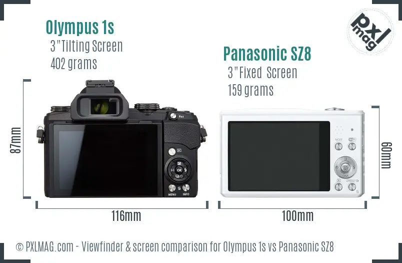 Olympus 1s vs Panasonic SZ8 Screen and Viewfinder comparison