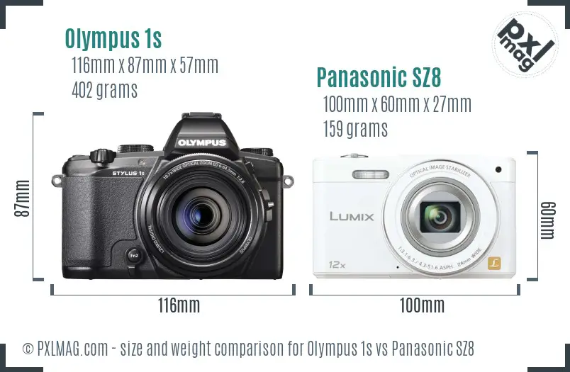 Olympus 1s vs Panasonic SZ8 size comparison