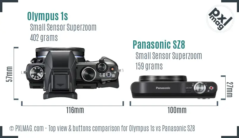 Olympus 1s vs Panasonic SZ8 top view buttons comparison