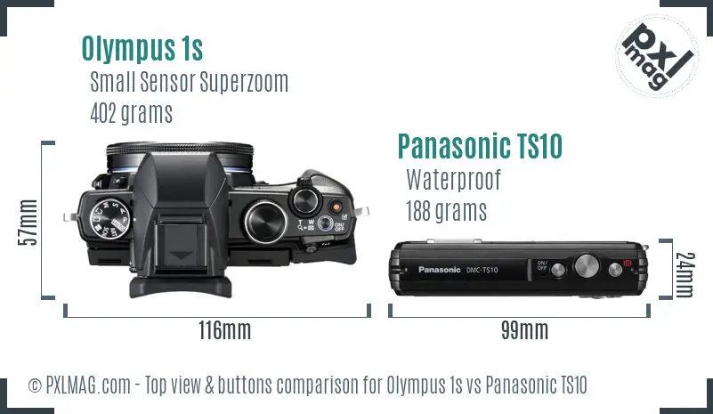 Olympus 1s vs Panasonic TS10 top view buttons comparison