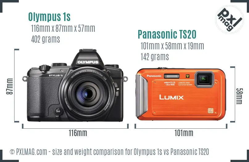Olympus 1s vs Panasonic TS20 size comparison
