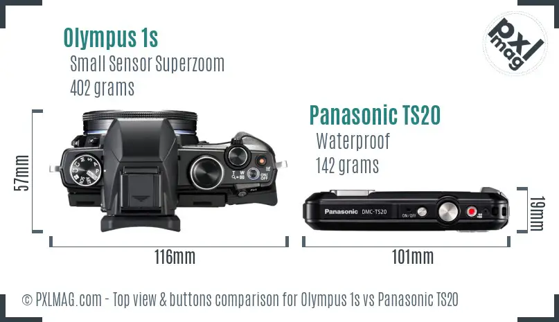 Olympus 1s vs Panasonic TS20 top view buttons comparison