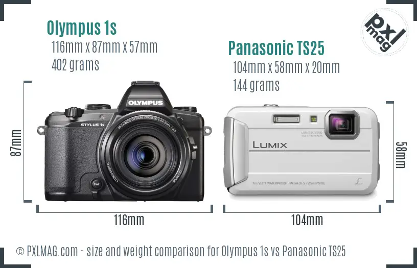Olympus 1s vs Panasonic TS25 size comparison