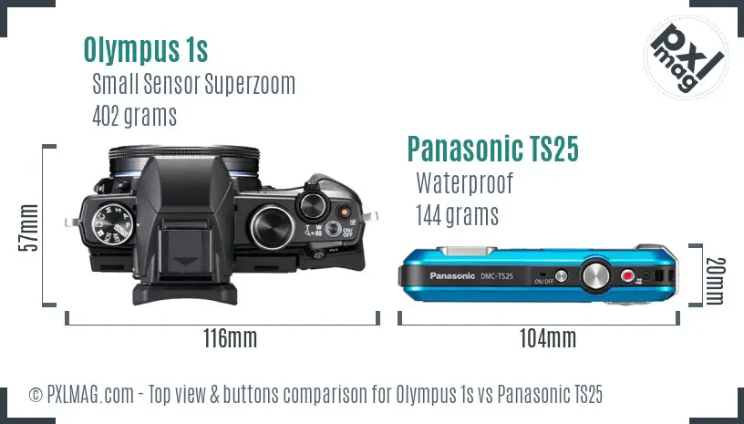Olympus 1s vs Panasonic TS25 top view buttons comparison