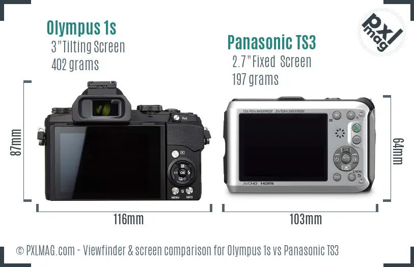 Olympus 1s vs Panasonic TS3 Screen and Viewfinder comparison