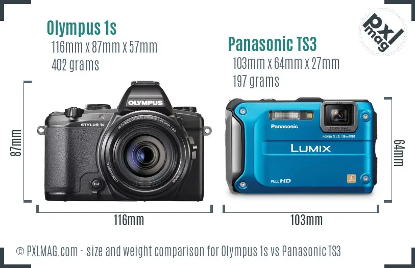 Olympus 1s vs Panasonic TS3 size comparison