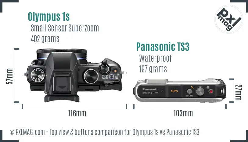 Olympus 1s vs Panasonic TS3 top view buttons comparison