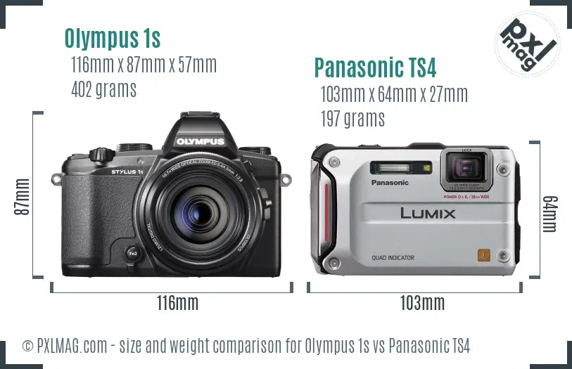 Olympus 1s vs Panasonic TS4 size comparison