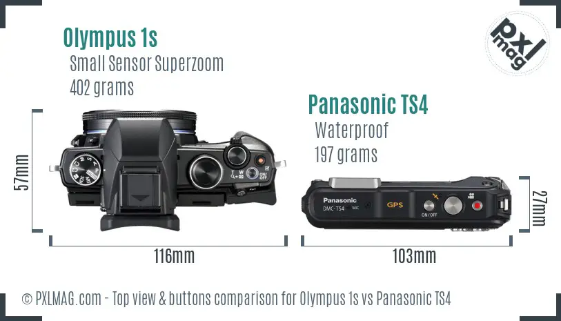 Olympus 1s vs Panasonic TS4 top view buttons comparison