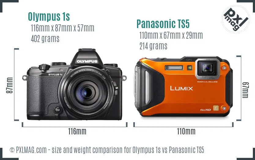 Olympus 1s vs Panasonic TS5 size comparison