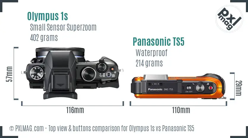 Olympus 1s vs Panasonic TS5 top view buttons comparison