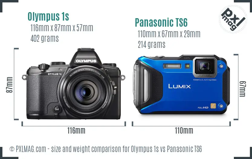 Olympus 1s vs Panasonic TS6 size comparison