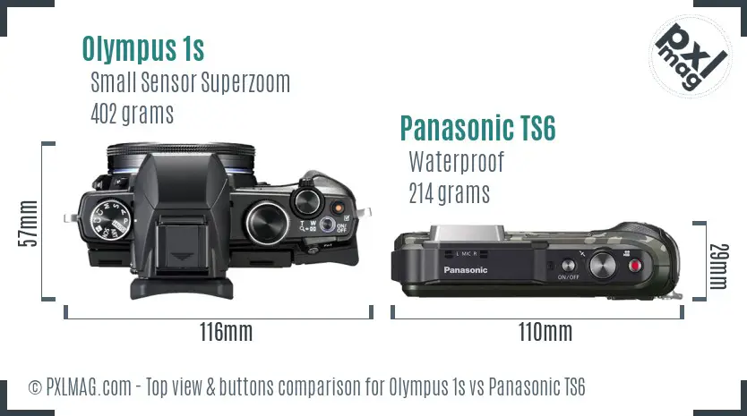 Olympus 1s vs Panasonic TS6 top view buttons comparison